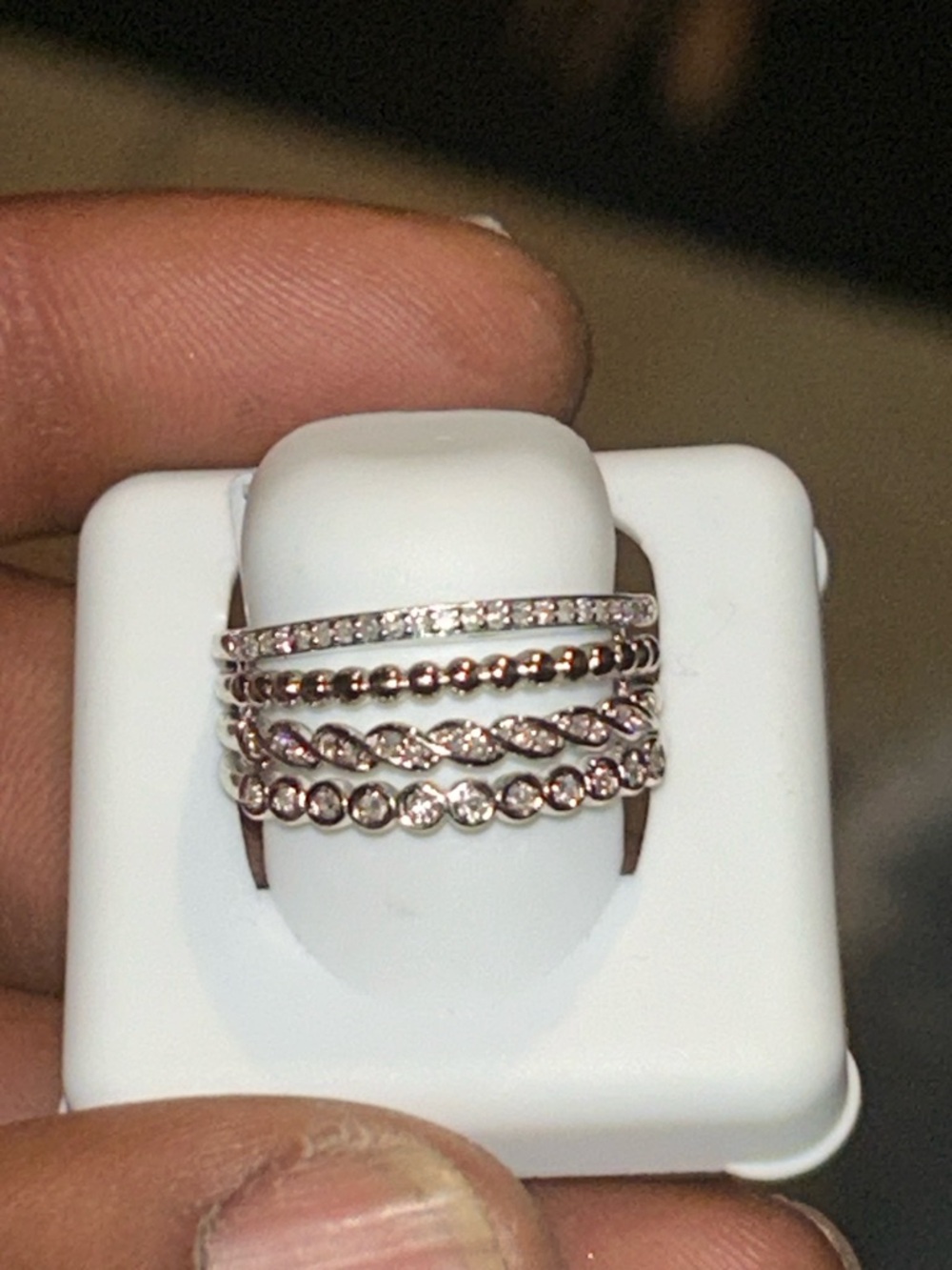 Solid 925 silver Multi-Row Stackable Ring with real natural diamonds - Unbranded